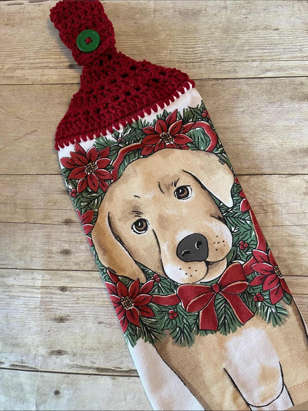 Christmas Puppy Crochet Top Hanging Towel Single Thickness Pet Lovers